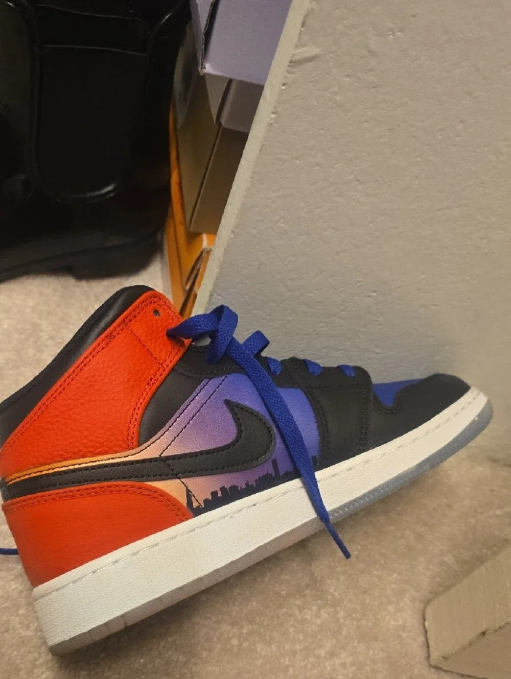 Jordan Kids High-Top Sneakers in Royal Blue, Black & Red